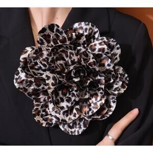 Satin Fabric Rose Flower Brooches Dainty, Clothes Accessory -Leopard print